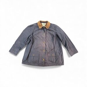 LL Bean Barn Coat Womens 3X Navy Canvas Jacket Corduroy Collar Flannel Lined
